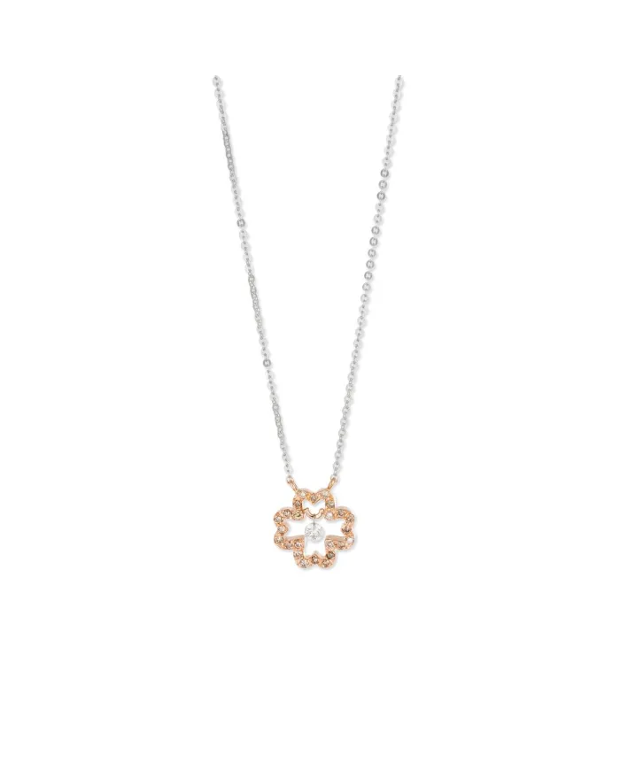 Collier Ponte Vecchio in oro bianco con pendente Quadrifoglio in oro rosa e diamanti brown - collezione Vega