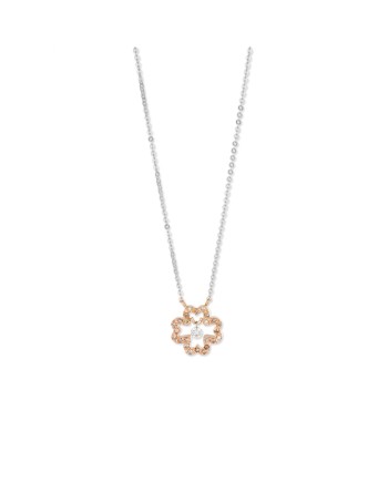 Ponte Vecchio necklace in white gold with a four-leaf clover pendant in rose gold and brown diamonds - Vega collection