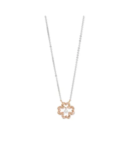 Ponte Vecchio necklace in white gold with a four-leaf clover pendant in rose gold and brown diamonds - Vega collection