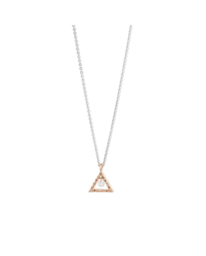 Collier Ponte Vecchio en or blanc avec pendentif triangulaire en or rose et diamants bruns - Collection Vega