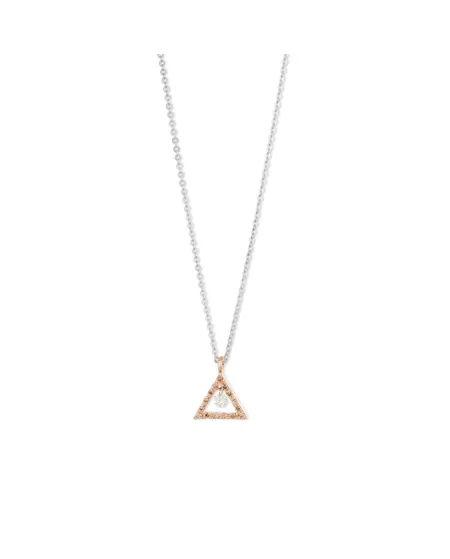 Collier Ponte Vecchio en or blanc avec pendentif triangulaire en or rose et diamants bruns - Collection Vega