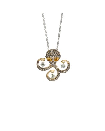 Collier Ponte Vecchio en or blanc avec pendentif pieuvre en or jaune et diamants - Collection Vega