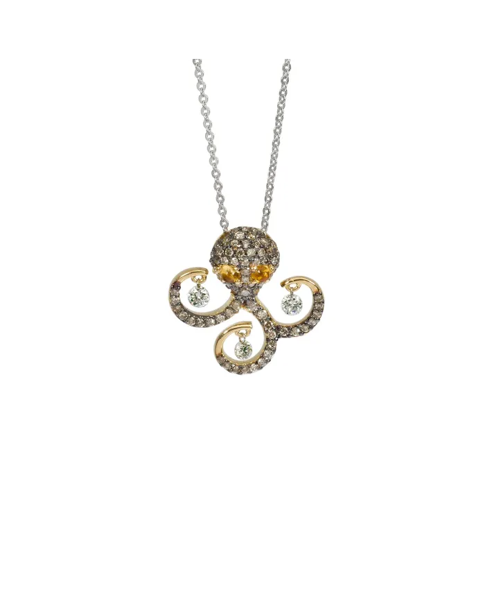 Collier Ponte Vecchio in oro bianco con pendente Piovra in oro giallo e diamanti - collezione Vega