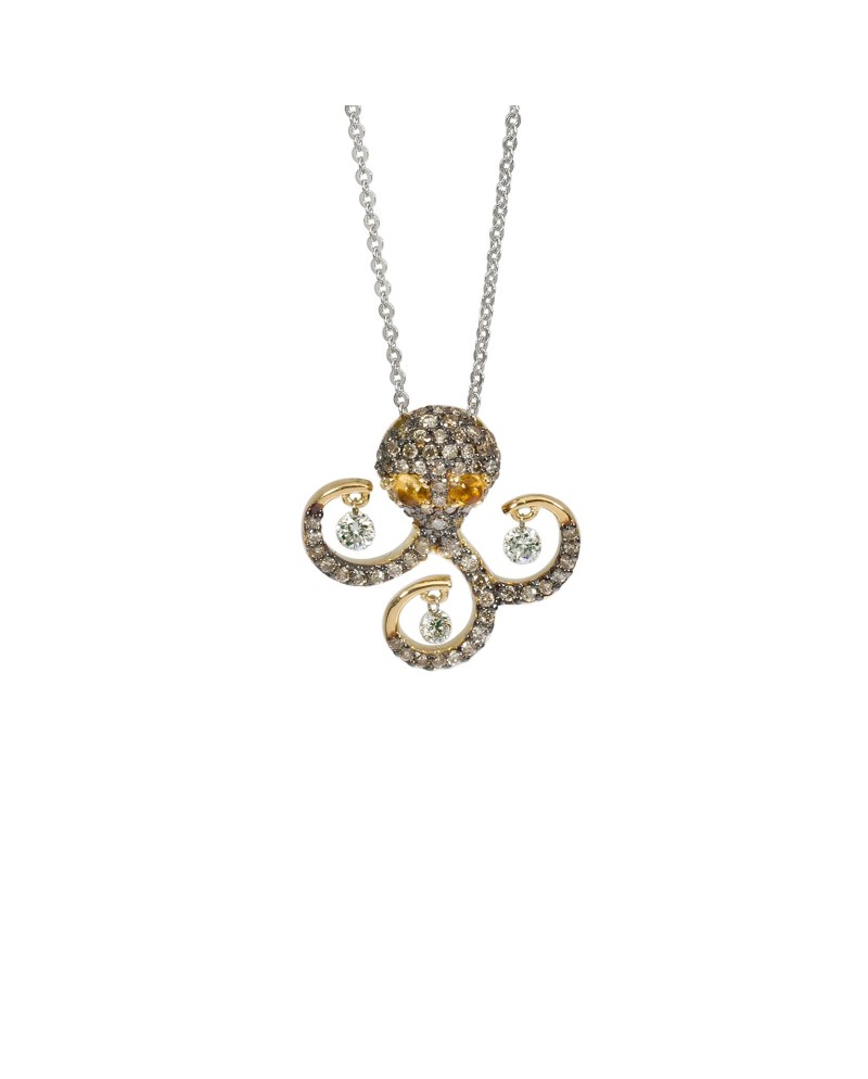 Collier Ponte Vecchio en or blanc avec pendentif pieuvre en or jaune et diamants - Collection Vega