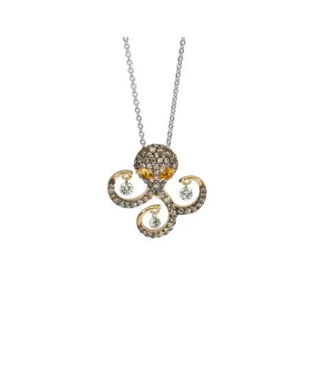 Collier Ponte Vecchio en or blanc avec pendentif pieuvre en or jaune et diamants - Collection Vega