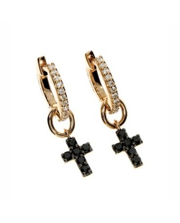 Orecchini Casella Gioielli in oro giallo con Pendente croce in oro e diamanti black