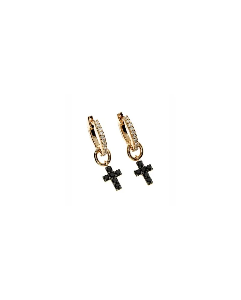 Orecchini Casella Gioielli in oro giallo con Pendente croce in oro e diamanti black