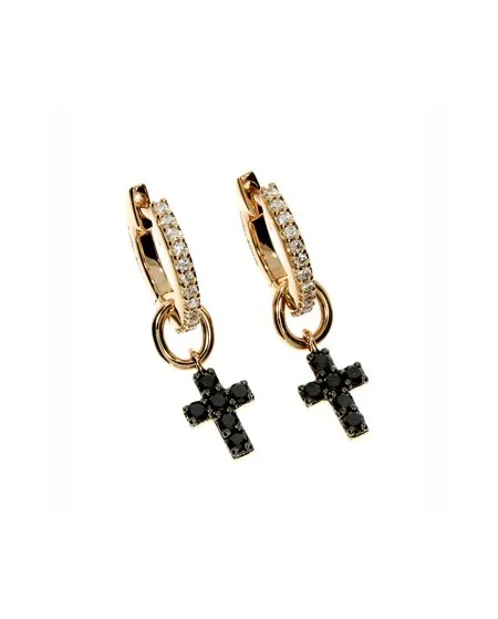 Orecchini Casella Gioielli in oro giallo con Pendente croce in oro e diamanti black