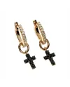 Orecchini Casella Gioielli in oro giallo con Pendente croce in oro e diamanti black
