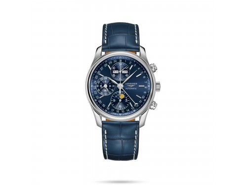 Orologio Cronografo Longines The Master Collection con Quadrante Blu e Cinturino in Pelle