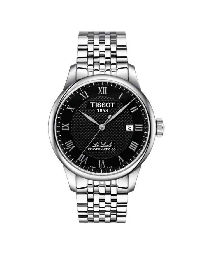 Orologio Tissot Le Locle Powermatic 80 con Quadrante Nero e Cinturino in Acciaio