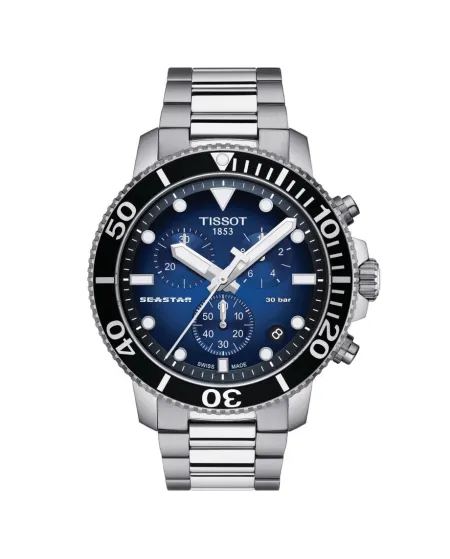 Orologio Tissot Seastar 1000 Chronograph con Quadrante Blu Sfumato e Cinturino in Acciaio