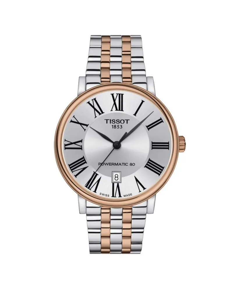 Orologio Tissot Carson Premium Powermatic 80 Pvd Oro Rosa con Quadrante Argento e Bracciale in Acciaio