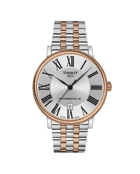 Orologio Tissot Carson Premium Powermatic 80 Pvd Oro Rosa con Quadrante Argento e Bracciale in Acciaio