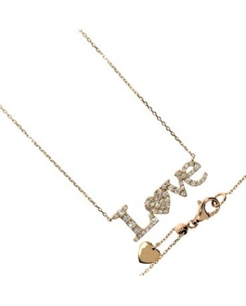 Collier Casella Gioielli en or jaune avec pendentif « Love » en or et diamants