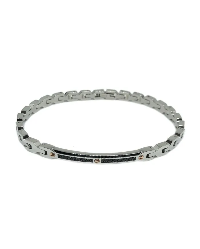 Zancan Hiteck Men's Bracelet in Steel with Black Spinels and Rose Gold PVD Screws