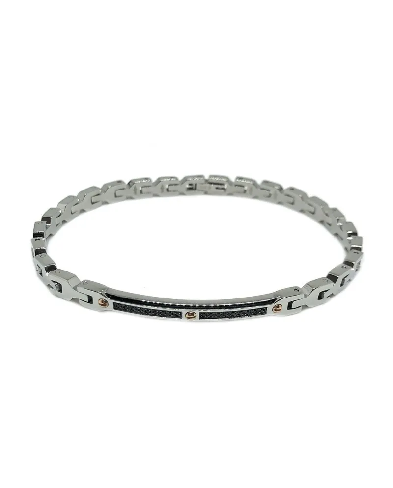 Zancan Hiteck Men's Bracelet in Steel with Black Spinels and Rose Gold PVD Screws