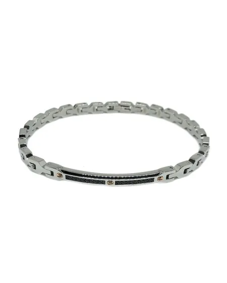 Zancan Hiteck Men's Bracelet in Steel with Black Spinels and Rose Gold PVD Screws