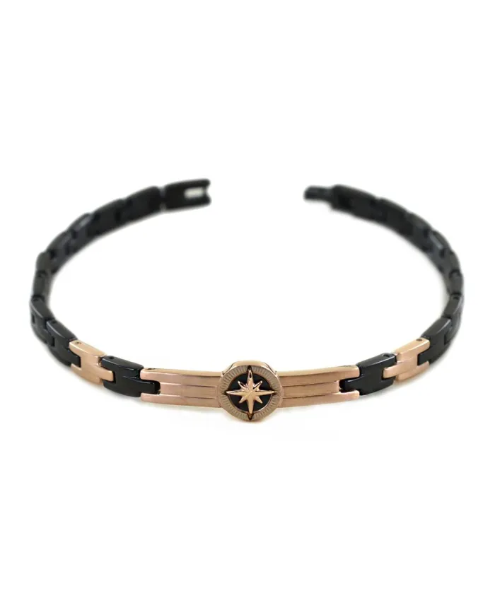 Zancan Hiteck Men's Bracelet in Rose and Black Steel with Compass Rose