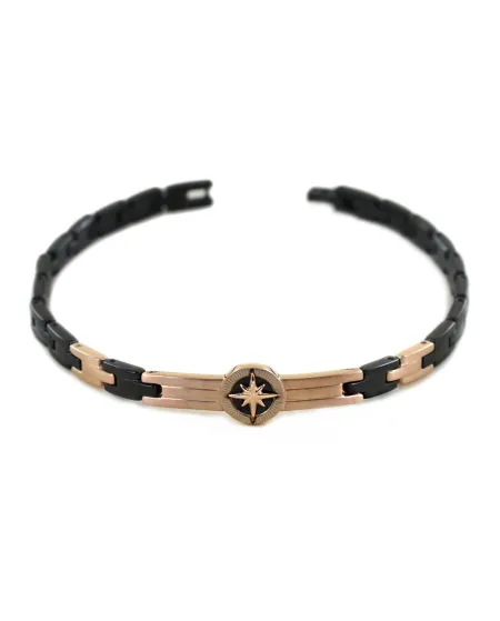 Bracciale da Uomo Zancan Hiteck in Acciaio Rosa e Nero con Rosa dei Venti