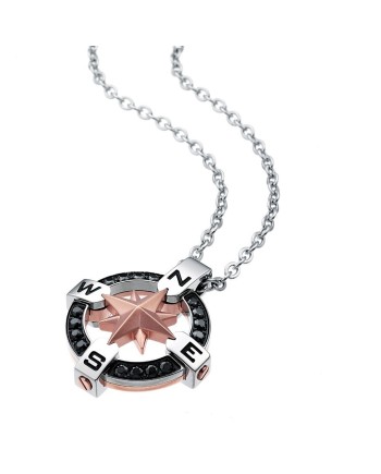 Collier pour homme Zancan Hiteck en acier avec pendentif rose des vents et spinelles noirs