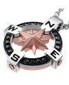 Zancan Hiteck Men's Steel Necklace with Compass Rose Pendant and Black Spinels