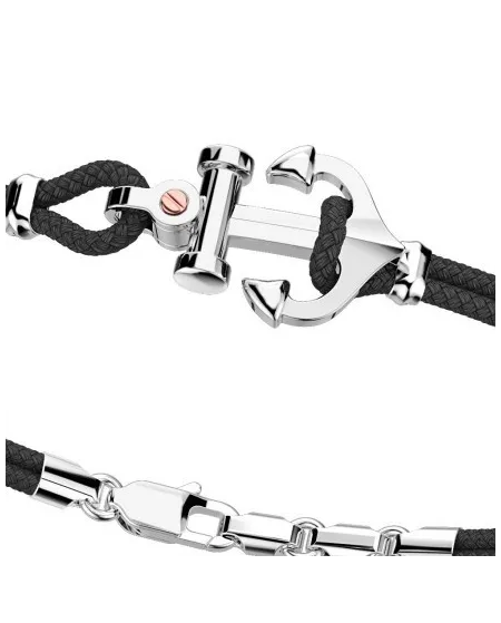 Bracciale da Uomo Zancan Regata in Argento e Oro Rosa con Ancora e Cordino Nero