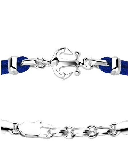 Bracciale da Uomo Zancan Regata in Argento con Ancora e Cordino Blu
