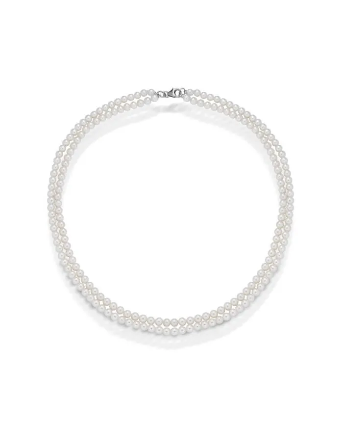 Coscia Le Lune Classic Necklace with 2 Pearl Strands and White Gold Clasp