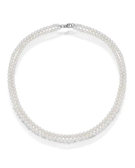 Collana Coscia Le Lune Classic con 2 Fili di Perle e Chiusura in Oro Bianco