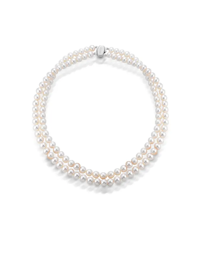 Collana Coscia Le Lune Classic con 2 Fili di Perle e Chiusura in Oro Bianco