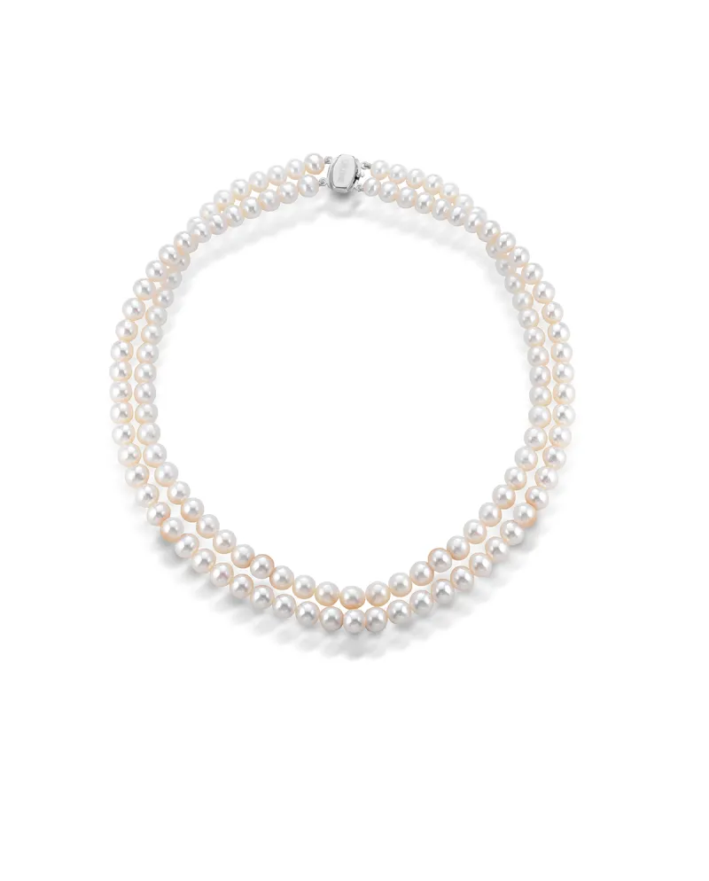 Collana Coscia Le Lune Classic con 2 Fili di Perle e Chiusura in Oro Bianco