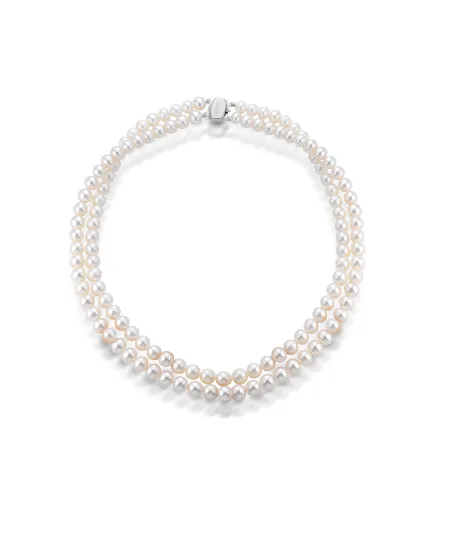 Collier Coscia Le Lune Classique avec 2 rangs de perles et fermoir en or blanc