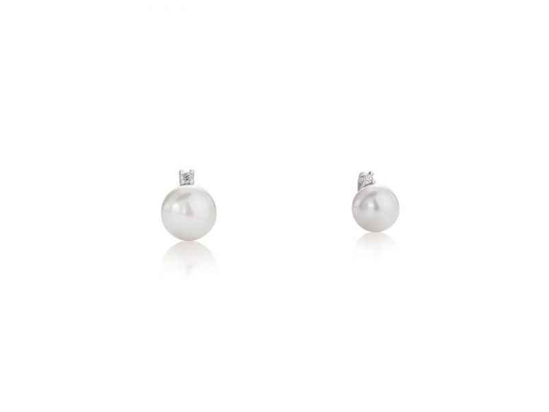 Orecchini Coscia Le Lune Classic con Perle 8.5/9 mm, Oro Bianco e Diamanti 0,08 ct