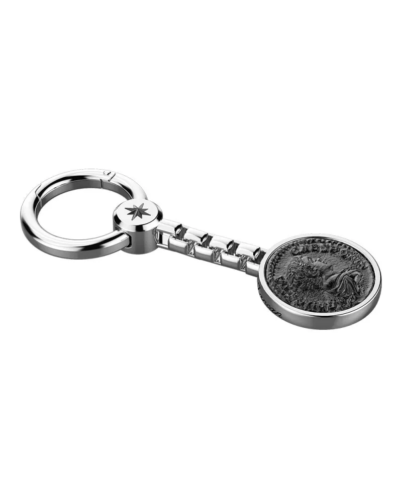 Portachiavi Zancan Cosmopolitan in Argento con Moneta Rodiata in Nero
