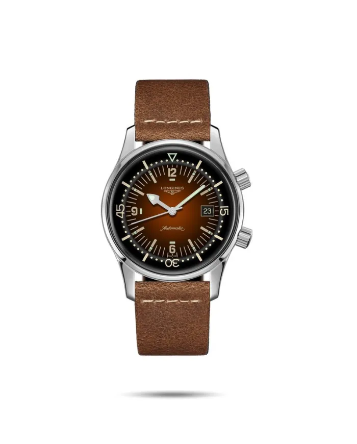 Orologio The Longines Legend Diver Watch con Cinturino in Pelle Marrone