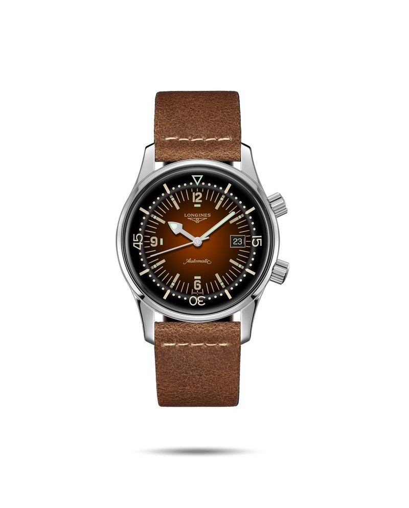 Orologio The Longines Legend Diver Watch con Cinturino in Pelle Marrone