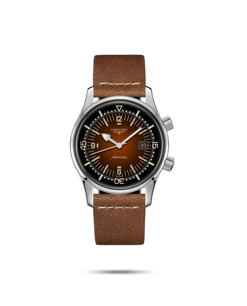 Orologio The Longines Legend Diver Watch con Cinturino in Pelle Marrone