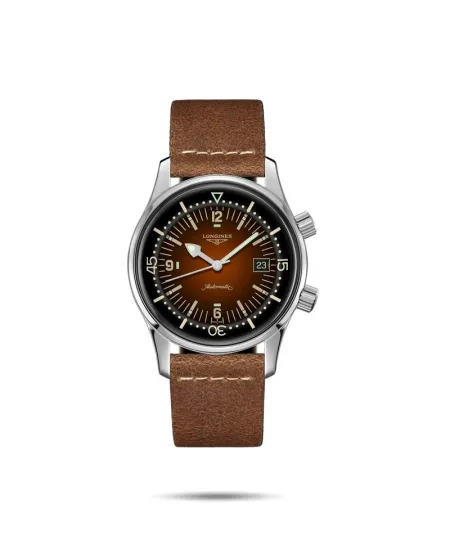 Orologio The Longines Legend Diver Watch con Cinturino in Pelle Marrone