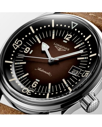 Orologio The Longines Legend Diver Watch con Cinturino in Pelle Marrone