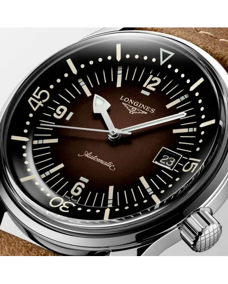Orologio The Longines Legend Diver Watch con Cinturino in Pelle Marrone