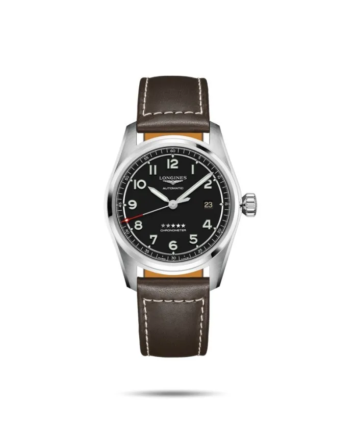 Orologio Longines Spirit con Quadrante Nero e Cinturino in Pelle