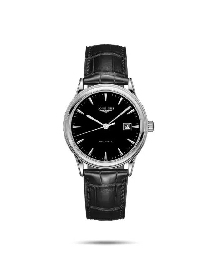 Orologio Longines Flagship con Quadrante Nero e Cinturino in Pelle