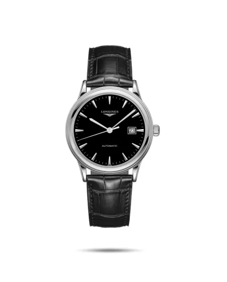 Orologio Longines Flagship con Quadrante Nero e Cinturino in Pelle
