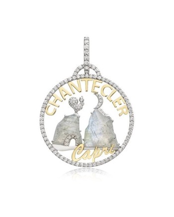 Ciondolo Chantecler Logo Piccolo in Oro Giallo e Bianco con Diamanti e Labradorite