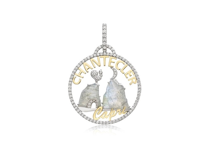 Ciondolo Chantecler Logo Piccolo in Oro Giallo e Bianco con Diamanti e Labradorite