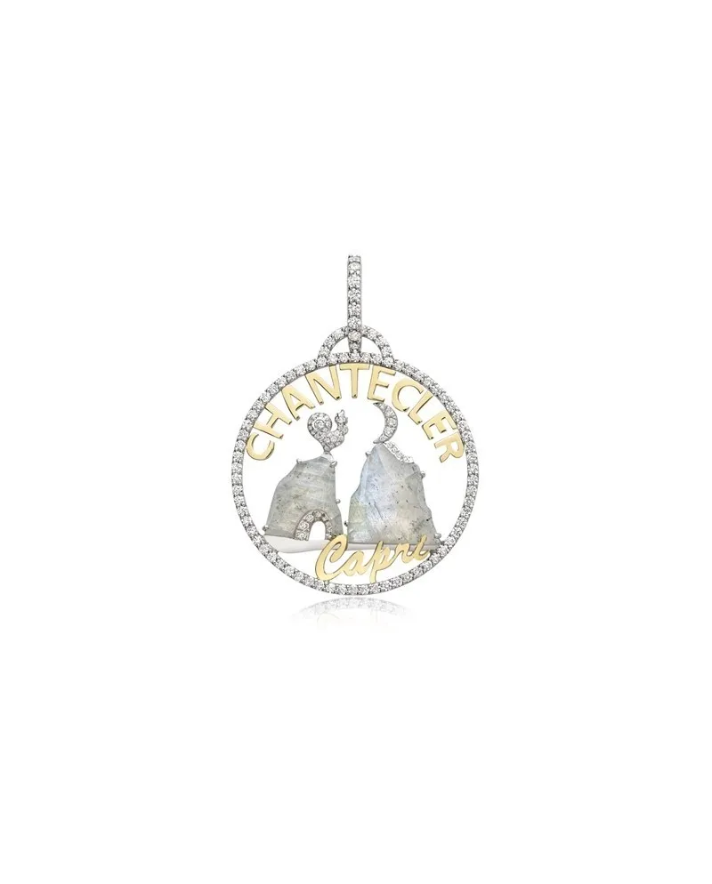 Ciondolo Chantecler Logo Piccolo in Oro Giallo e Bianco con Diamanti e Labradorite