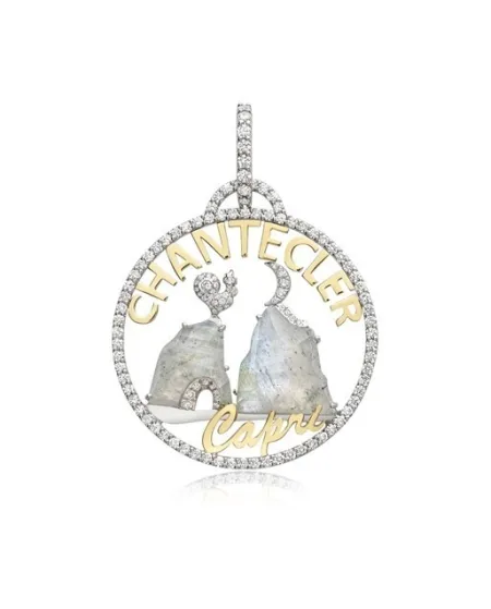 Ciondolo Chantecler Logo Piccolo in Oro Giallo e Bianco con Diamanti e Labradorite