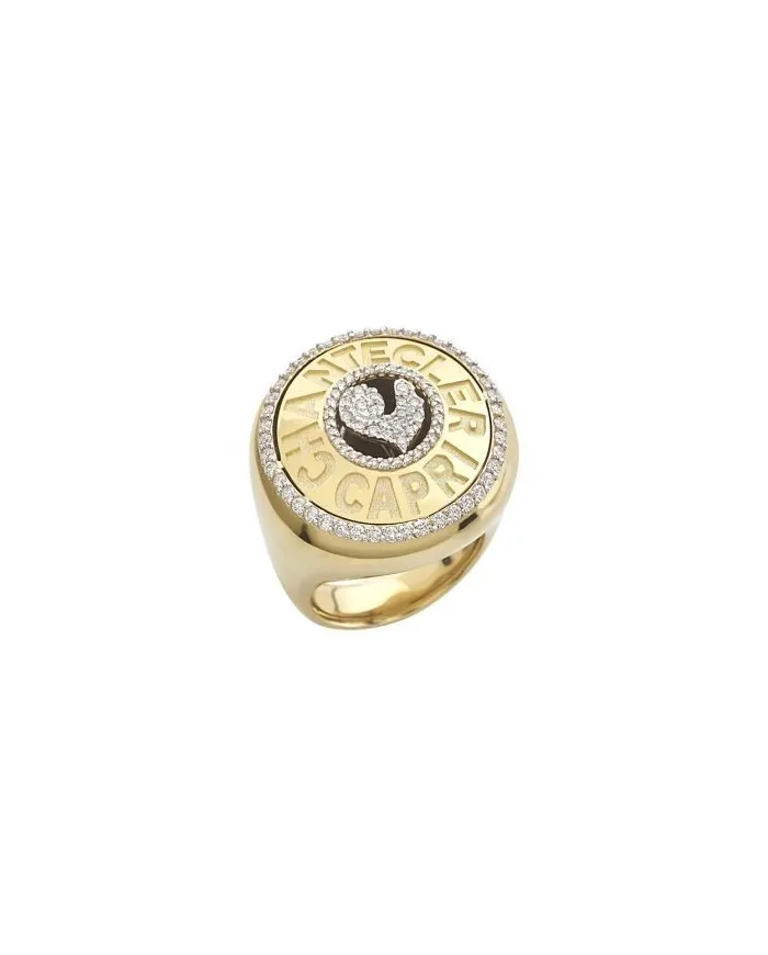 Anello Chantecler Logo in Oro Giallo e Diamanti con Galletto