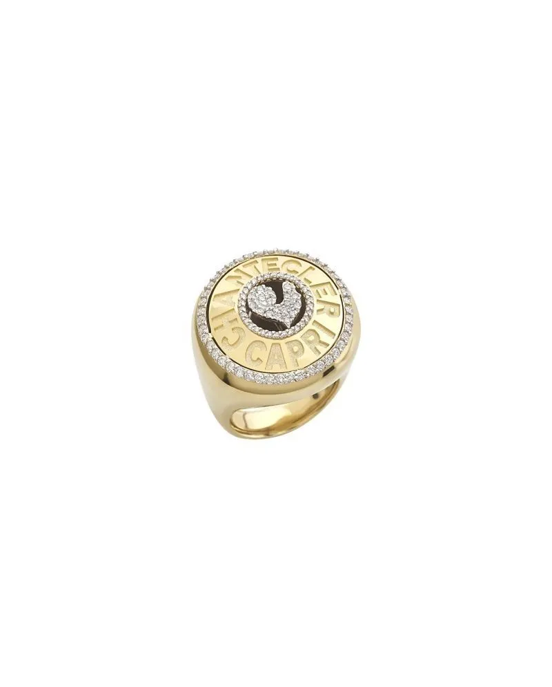 Chantecler Logo Ring in Yellow Gold and Diamonds with Rooster